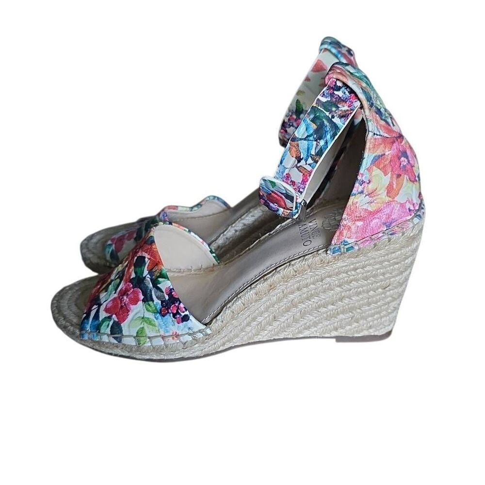 Vince Camuto Women's Size 7 Pink Floral Leera Espadrille Wedge Shoes